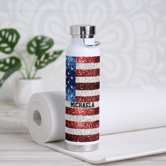 Verenigde Staten vlag rood wit blauw sprankelend b Waterfles (Yoga)