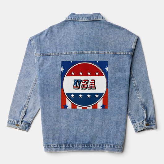 Verenigde Staten Vlag Sterren Cirkel Rood Wit Blau Denim Jacket (Achterkant)