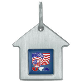 Verenigde Staten Vlag VS Voetbal Blauwe Achtergron Huisdieren Naamplaatje