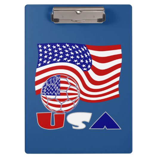 Verenigde Staten Vlag VS Voetbal Blauwe Achtergron Klembord (Voorkant)