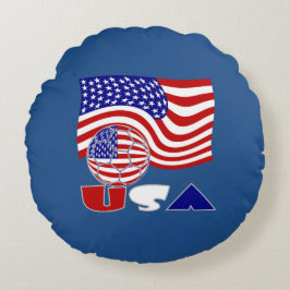 Verenigde Staten Vlag VS Voetbal Blauwe Achtergron Rond Kussen