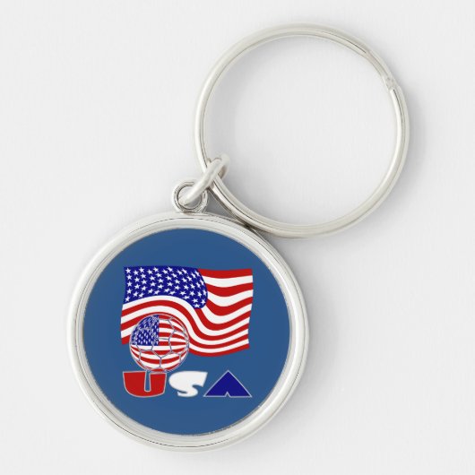 Verenigde Staten Vlag VS Voetbal Blauwe Achtergron Sleutelhanger (Voorkant)