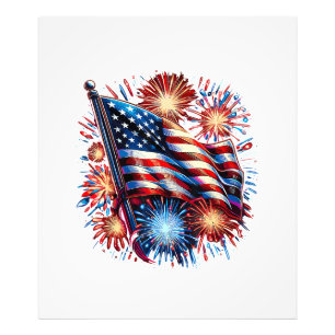 Verenigde Staten Vlag Vuurwerk Patriotisch Foto Afdruk