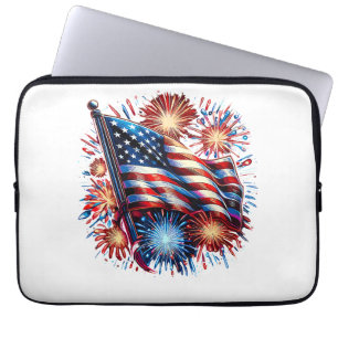 Verenigde Staten Vlag Vuurwerk Patriotisch Laptop Sleeve