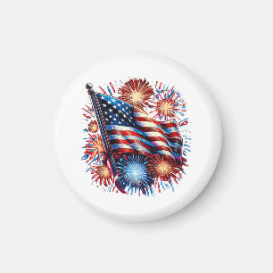 Verenigde Staten Vlag Vuurwerk Patriotisch Magneet