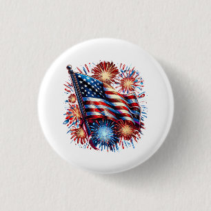 Verenigde Staten Vlag Vuurwerk Patriotisch Ronde Button 3,2 Cm