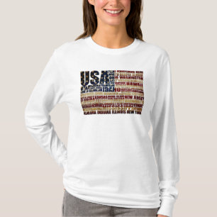 Verenigde Staten Vlag Woordwolk Alle 50 Staten Kun T-shirt