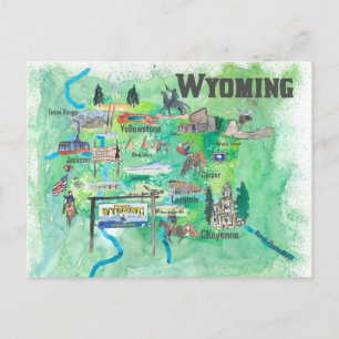 Verenigde Staten Wyoming Illustrated Travel Map Briefkaart