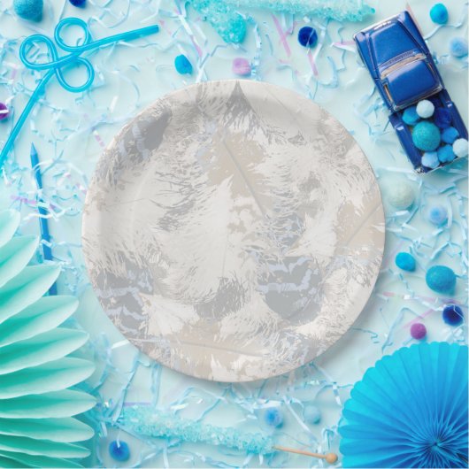 Verenveren, grijs, beige en blauw, vogel, licht, papieren bordje (Feest)