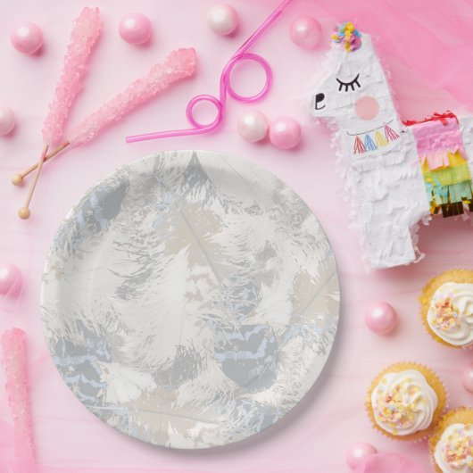 Verenveren, grijs, beige en blauw, vogel, licht, papieren bordje (Feest)