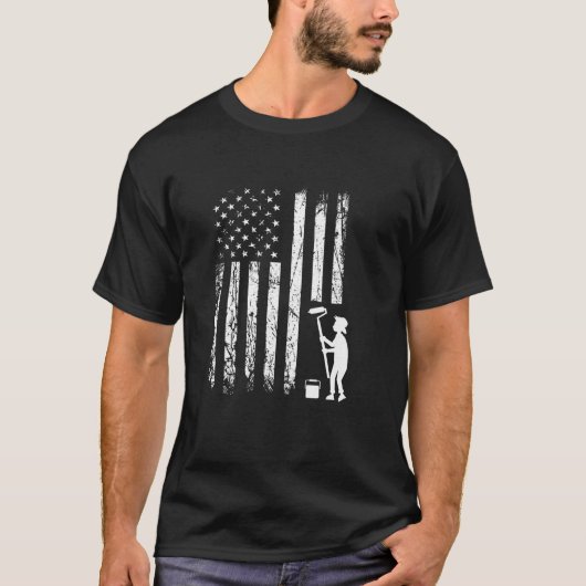 Verf Amerikaanse Vlag Roller Kunstontwerp T-shirt (Voorkant)