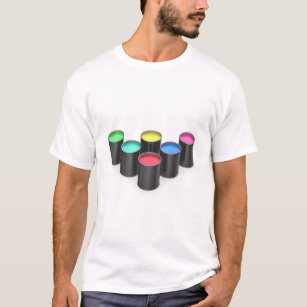 Verf blikjes met verschillende kleuren t-shirt