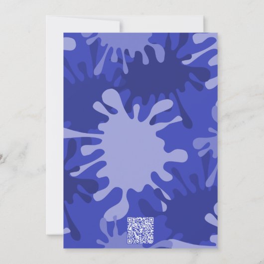 Verf druppels Het is een feestje Blauwe Kunst Verj Kaart (Achterkant)