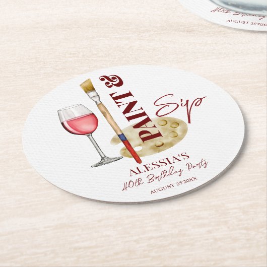 Verf en nip wijn en kunst thema party gunsten ronde kartonnen onderzetter (Gebogen)
