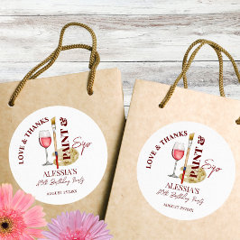 Verf en nip wijn en kunst thema party gunsten ronde sticker