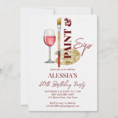 Verf en nip wijn en kunst thema party sjabloon kaart (Voorkant)