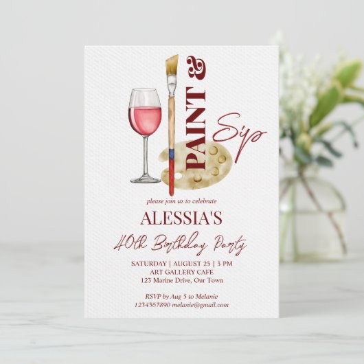 Verf en nip wijn en kunst thema party sjabloon kaart (Staand voorkant)