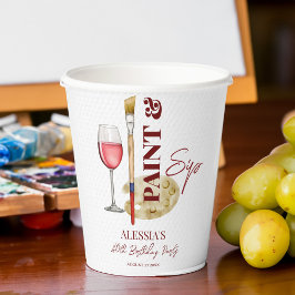 Verf en nip wijn en kunst thema party sjabloon papieren bekers