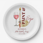 Verf en nip wijn en kunst thema party sjabloon papieren bordje (Voorkant)