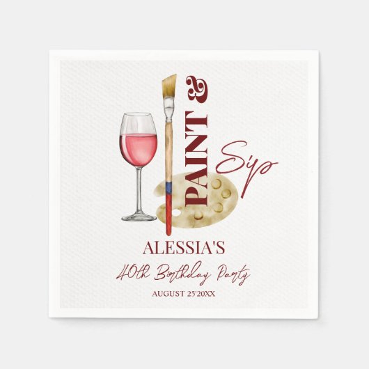Verf en nip wijn en kunst thema party sjabloon servet (Voorkant)