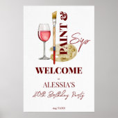 Verf en nip wijn en kunst thema welkomstbord poster (Voorkant)