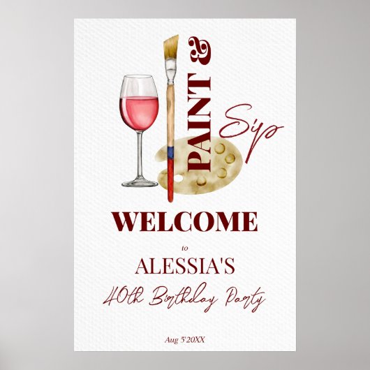 Verf en nip wijn en kunst thema welkomstbord poster (Voorkant)