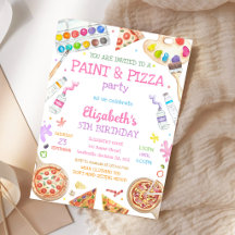 Verf en Pizza Kunst Schilderen Verjaardagsuitnodig
