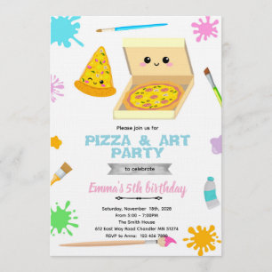 Verf en Pizza Verjaardagsuitnodiging Kaart