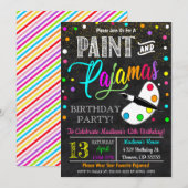 Verf en Pyjama Feest Uitnodiging (Voorkant / Achterkant)