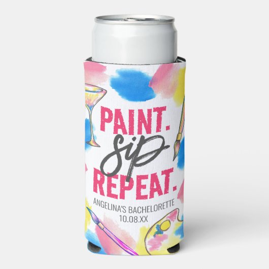 Verf en Sip Bachelorette Party Slim Seltzer Blikjeskoeler (Seltzer Voorkant)