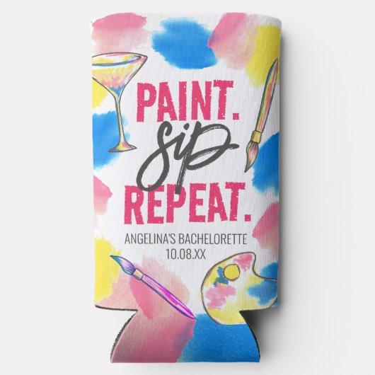 Verf en Sip Bachelorette Party Slim Seltzer Blikjeskoeler (Achterkant)