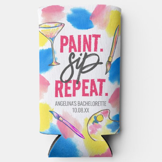 Verf en Sip Bachelorette Party Slim Seltzer Blikjeskoeler (Voorkant)