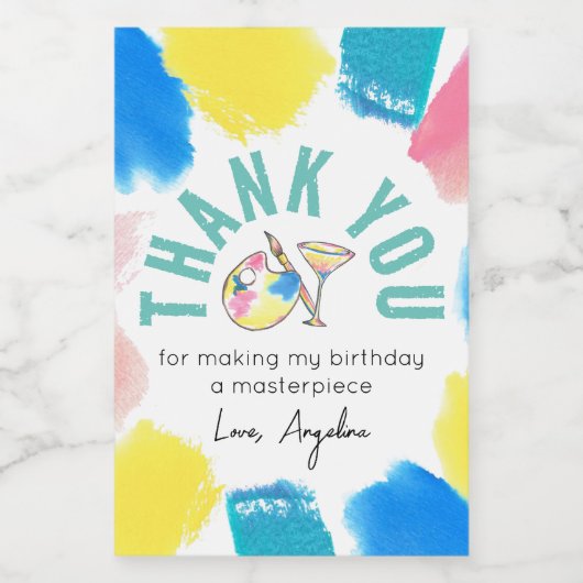 Verf en Sip Birthday Wine Party Favor Dank u Wijn Etiket (Enkel label)