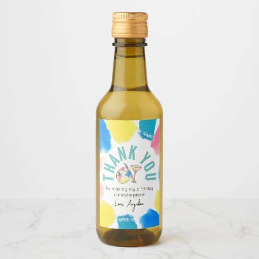 Verf en Sip Birthday Wine Party Favor Dank u Wijn Etiket (Voorkant)