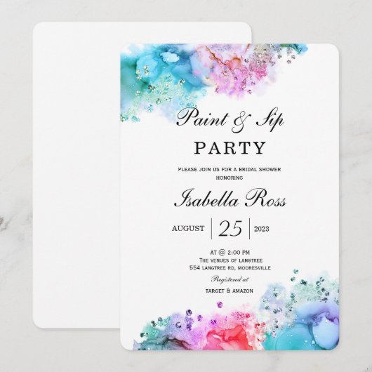 Verf en Sip Bridal Shower Invitation Kaart (Voorkant / Achterkant)