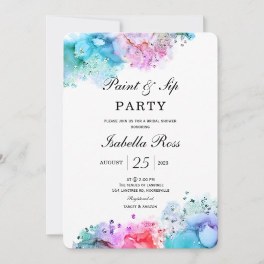 Verf en Sip Bridal Shower Invitation Kaart (Voorkant)