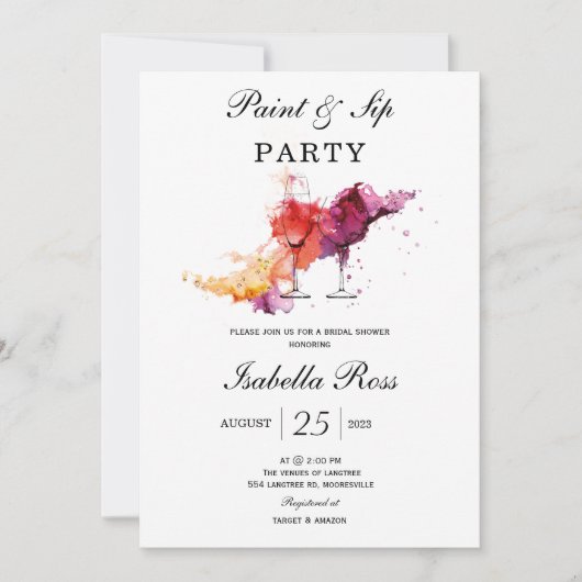 Verf en Sip Bridal Shower Invitation Kaart (Voorkant)