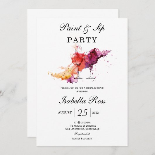 Verf en Sip Bridal Shower Invitation Kaart (Voorkant / Achterkant)