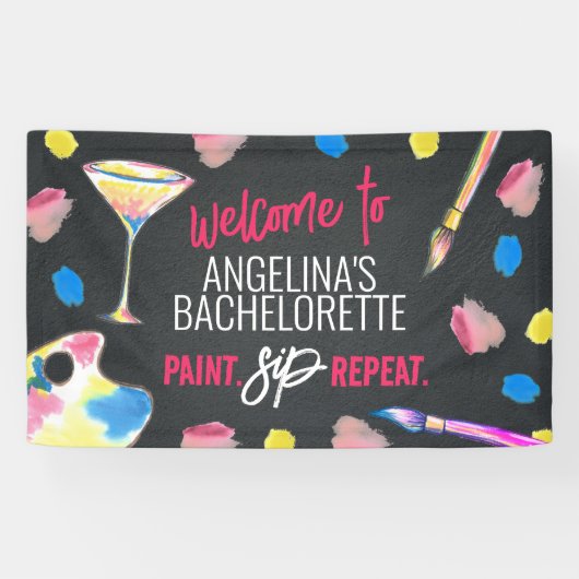 Verf en Sip Chalkboard Bachelorette Party Banner (Horizontaal)