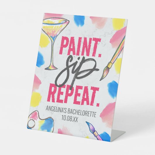 Verf en Sip Marmeren Bachelorette Feestbord Reclamebord Met Voetstuk (Voorkant)