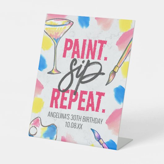 Verf en Sip Marmeren Verjaardagsfeestje Welkomstbo Reclamebord Met Voetstuk (Voorkant)