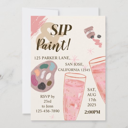 Verf en sip uitnodiging wijnproeverij (Voorkant)