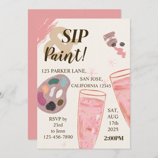 Verf en sip uitnodiging wijnproeverij (Voorkant / Achterkant)