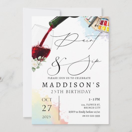 Verf en sip volwassen verjaardag kaart (Voorkant)