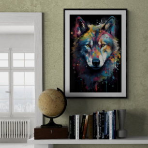 Verf gespetterde wolf   AI Poster