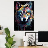 Verf gespetterde wolf | AI Poster (Thuiskantoor)