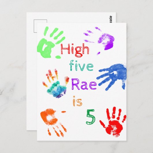 Verf handafdrukken verjaardag met gepersonaliseerd briefkaart (Voorkant / Achterkant)