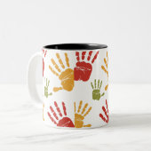 Verf handpalmen tweekleurige koffiemok (Voorkant links)