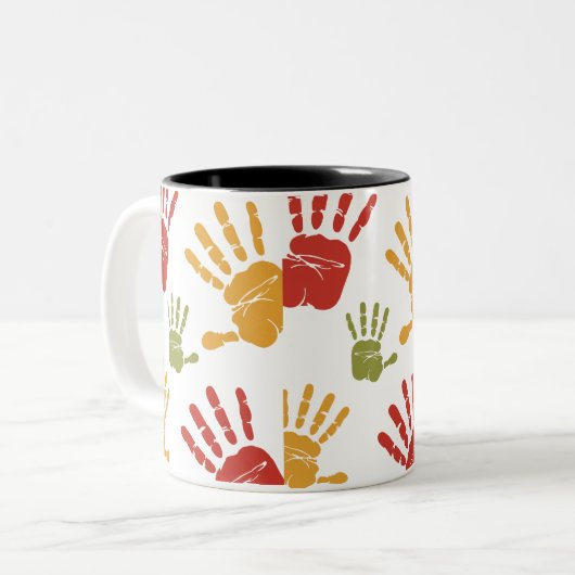 Verf handpalmen tweekleurige koffiemok (Voorkant links)