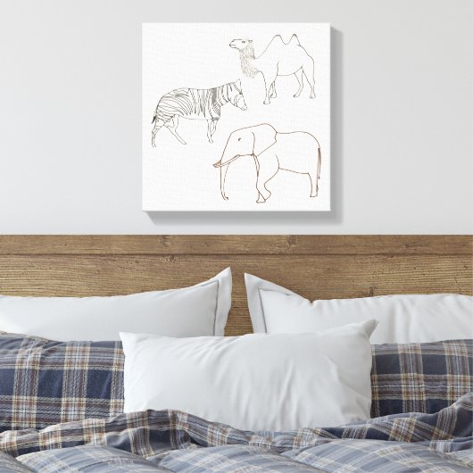 Verf het Elephant Zebra Camel Wrapped Canvas (Insitu (Slaapkamer))
